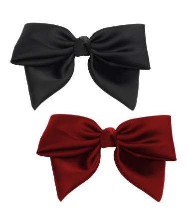 Hair Clips with Bow 2 Hair Accessories for Women Pure Colour Hair Bow Soft Satin Hair Bows for Girls Fashions Girls Hair Accessories Spring Clip Hair Jewellery Black Bow Red Hair Bow for Women Girls