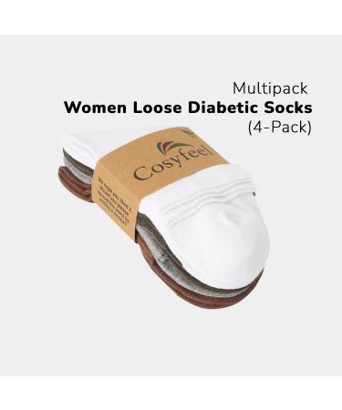 Cosyfeel Women Loose Diabetic Socks | 4-Pack Neuropathy Ankle Socks for Ladies | Super Soft Eco-Friendly Bamboo Material | Durable with Seamless Toe | Multicolour Patterns | 4 Seasons 4-7 ASSORTED-3 (WT/ARM-GN/L-GY/L-BN) - Buy Online on GoSupps.com