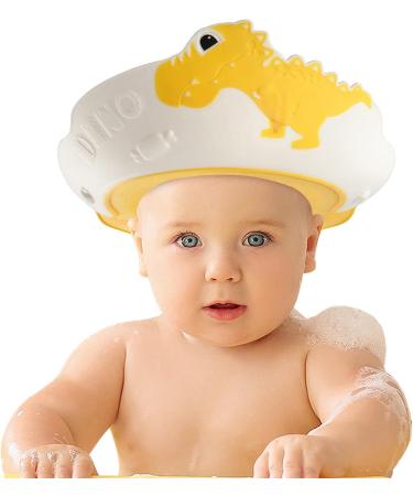 FUNUPUP Baby Shower Cap Kids Shampoo Shower Bath Cap Adjustable Hair Washing Shampoo Shield Baby Visor for Eyes and Ears Protector Yellow Yellow Dinosaur