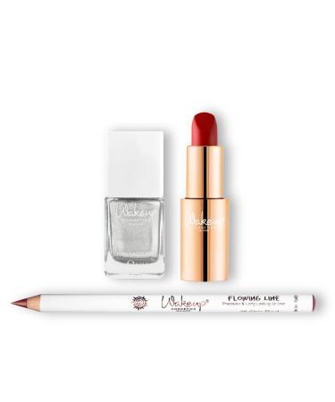Wakeup Cosmetics Milano Wakeup Cosmetics - Lip + Nail Kit - Everyday Hero Creamy Lipstick (Perfect Ruby) Flowing Line Lip Pencil (Chic Red) Silver Nail Polish