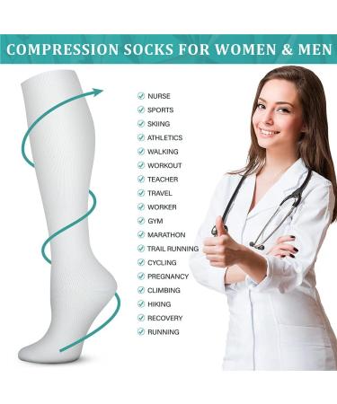 Aidexnba Compression Socks for Women & Men (3 pairs) - Best Support for Nurses Running Hiking Recovery Athletic 05 Black/White/Nude Small-Medium - Buy Online on GoSupps.com