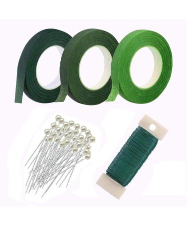 Woohome Floral Arrangement Tool Kit 3 Roll of 1/2 Inch Floral Tapes  1 Roll of 22 Gauge Floral Paddle Wire and 100 PCS Ball Head Pins for Wedding Bouquet DIY 5
