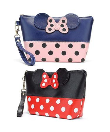 2PCs Mouse Ears Style Daben Cosmetics Pocket Travel Cultural Pocket Cute Mouse Duck Women Make Pocket For Handbag Makeup Pocket Kests Headphones Lipstick Pink