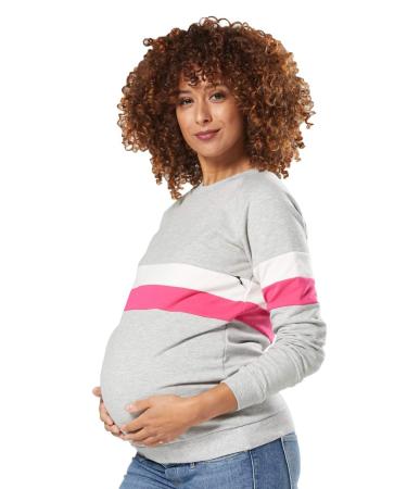 HAPPY MAMA Women's Maternity Nursing Zipped Sweatshirt Striped Jumper 1110 14 Grey Melange - Buy Online on GoSupps.com