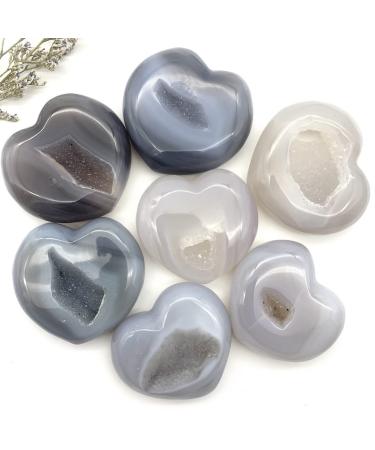 Room Decoration Gemstones for Decoration Natural Geode Agate Heart-Shaped Cluster Handmade Raw Quartz Carved Polished Decoraction Decor Stones Aura Crystal (Size : 55-65mm)