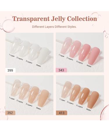 AZUREBEAUTY 12 Pcs Summer Translucent Dip Powder Nail Kit - J-Nude Translucent, Milky White, Pink, Brown | DIY French Nail Art Manicure Set with Base/Top Coat Activator - Perfect Gift - Buy Online on GoSupps.com