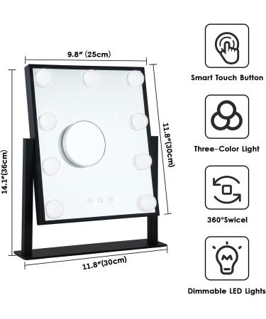 BWLLNI Hollywood Lighted Makeup Mirror - Touch Control, 3 Colors, 10X Magnification, 360آ° Rotation - Black - Buy Online on GoSupps.com