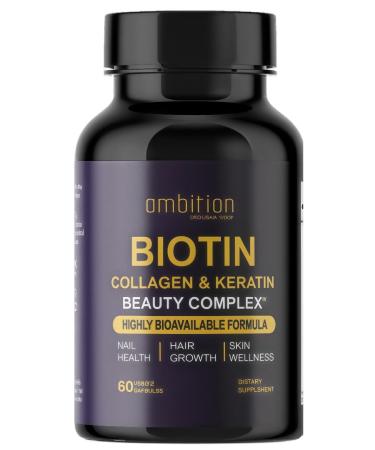 Hyaluronic Acid Biotin Collagen Keratin Cucurma Vitamins 25 000 Beauty Complex 60 Veggie Capsules Hair Growth Nail Join Bone Health Supplement