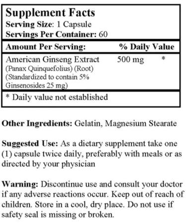 Nu-Health American Ginseng Extract 500 mg Capsules Standardized to 5% Ginsenosides Natural Energy & Focus Support Premium Herbal Supplement 60 Capsules - Buy Online on GoSupps.com