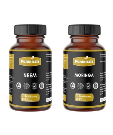 Neem 320 Capsules and Moringa 320 Capsules | Herbal Essentials Bundle | Daily Herbal Essentials | Non-GMO Ingredients No Artificial Colors | Capsules Combo Pack