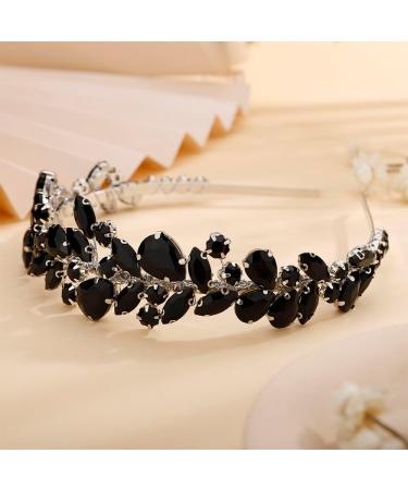 Kercisbeauty Black Rhinestones Beads Crown Women Girls Halloween Tiara Wedding Bridal Hair Piece Handmade Jewelry for Banquet Prom - Buy Online on GoSupps.com