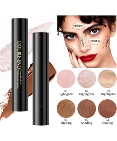 Reddhoon 2 in 1 Contour Stick Double-end Highlighter & Bronzer Stick Face Luminizers & Shade Cream Contour Long-lasting Waterproof 3D Face Professional Makeup Cream Highlight Contour Stick Cruelty Free (02) - Buy Online on GoSupps.com