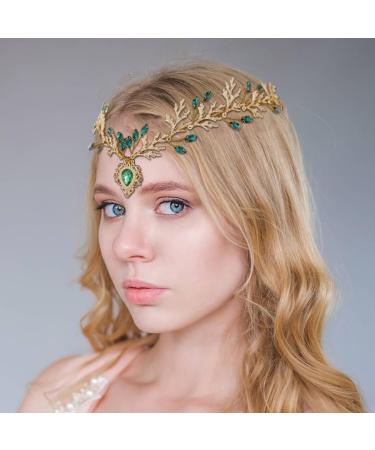 IYOU Rhinestone Fairy Headband Crown Gold Leaf Elf Headpiece Crystal Woodland Enchanted Hairband Tiara Queen Costume Party Hair Accessories for Women - Buy Online on GoSupps.com
