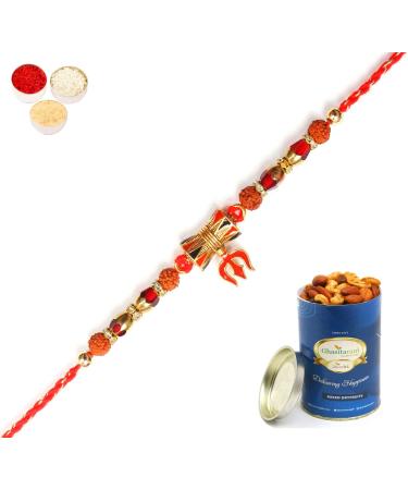Ghasitaram Gifts Rakhi for Brother Rakhis Online - RM-709 Premium Rakhi with 100 GMS of Dryfruits Mix Can