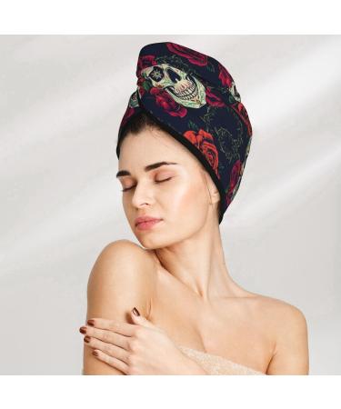Roses Skulls Microfiber Hair Towel Wrap | Super Absorbent Coral Velvet Quick Dry for Long & Curly Hair | Best for Women - Buy Online on GoSupps.com