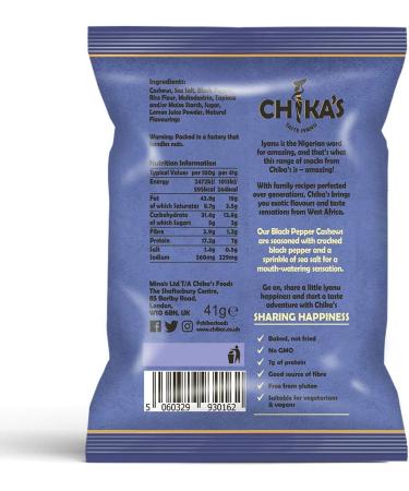 CHIKA'S - Black Pepper Cashews - Healthy & Nutritious Vegan Snack - 12 x 41g - Buy Online on GoSupps.com