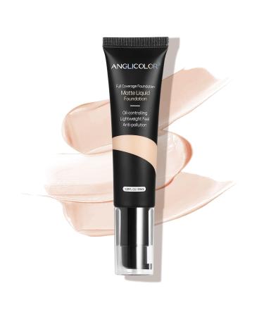 Anglicolor Soft Matte Liquid Foundation Full Coverage Control Foundation Flawless Soft Durable Waterproof Foundation for Oily & Acne Skin 30 ml (101#Porcelain)