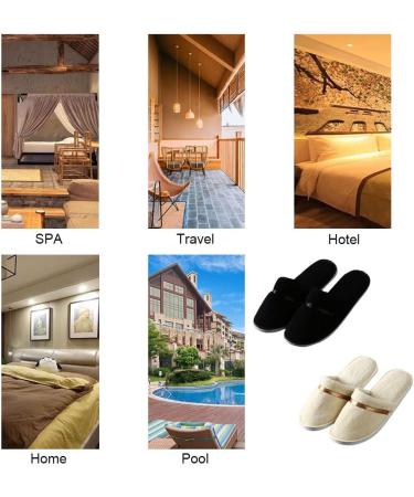 Teceyfeet 6 Pairs Disposable Hotel Slippers Set - Anti-Slip Terry Travel Shoes in Black & Beige | Perfect for Hotels & Swimming - Buy Online on GoSupps.com