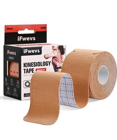 iFwevs 16ft PreCut Kinesiology Tape Sports Recovery & Support Tape for Joint & Muscle Pain Cotton Elastic Athletic Tape Latex Free 2inch x 16ft(Beige)