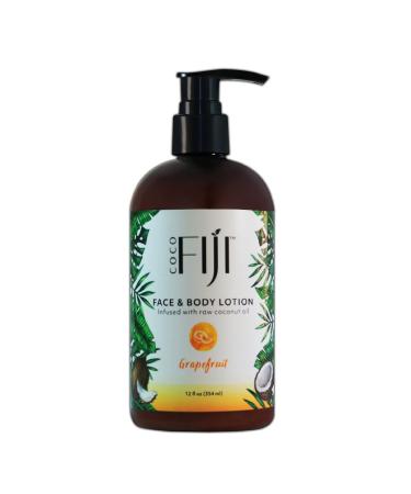 Coco Fiji Face & Body Lotion Infused With Coconut Oil | Lotion for Dry Skin | Moisturizer Face Cream & Massage Lotion for Women & Men | Grapefruit 12 oz Pack of 1 Grapefruit 12 Fl Oz (Pack of 1)