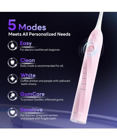 Sonic Electric Toothbrush for Adults & Kids - 70 Days Rechargeable 6 Brush Heads IPX7 Waterproof - T2 Max Pink Smart Toothbrush - Buy Online on GoSupps.com