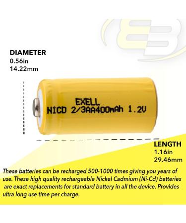 Exell Battery 3-PACK 1.2V 2/3 AA 400mAh NiCD Rechargeable Compatible with Dust Busters Electric Mopeds RC Devices & More | International Shipping - Buy Online on GoSupps.com