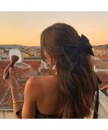 Black Hair Bow Set - 5 Oversized Satin Ribbon Hair Clips for Women and Girls | French Barrettes Hair Accessories Gift - Buy Online on GoSupps.com