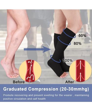 Beister Medical Open Toe Compression Socks - 20-30 mmHg Graduated Support for Varicose Veins, Edema - Unisex Knee High Calf Hosiery - Black XXL - Buy Online on GoSupps.com