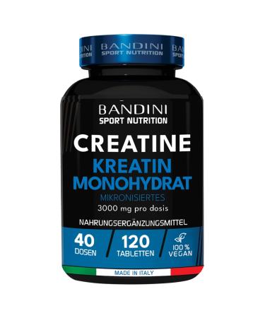 Bandini Creatin Monohydrat |Highly dosed creatine in micronized quality |3000mg Creatine protage dose |Pre - Post Workout Booster Muscle Building |Without additives vegan |120 tablets/40 doses 120 pieces (1 Pack) - Buy Online on GoSupps.com