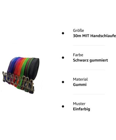 Terred Linen Dog Leash 30m - Durable 20mm Wide Tracking Leash for Medium & Large Dogs with Hand Loop (Black Rubberized) - Buy Online on GoSupps.com