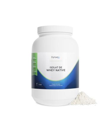 Whey Native Isolate Powder 1 kg Weight Drying Bodybuilding Rich in BCAA from Cow Milk Whey Pure 95% Protein Preworkout Post Workout Made in France. DYNVEO