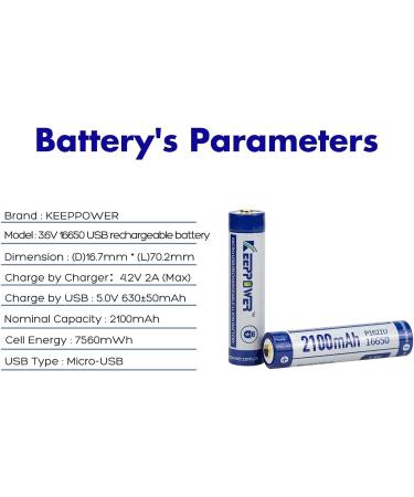 Buy Keeppower 16650 Li-ion Battery P1621U - 3.6V 2100mAh USB Rechargeable Flashlight Battery (2 Pack) | International Shipping Available - Buy Online on GoSupps.com