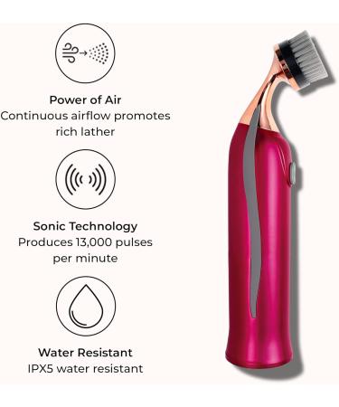 LUMINESS Aerocleanse Facial & Body Cleansing Brush - Air Powered Sonic Tool for Makeup & Impurity Removal - Water-Resistant Gentle on Sensitive Skin - Berry Metallic - Buy Online on GoSupps.com