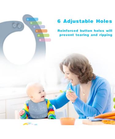 Vicloon Silicone Baby Bib | Waterproof Weaning Bib with Food Catcher Pocket | Adjustable Toddler Feeding Bib - Pink/Blue/Grey - Buy Online on GoSupps.com