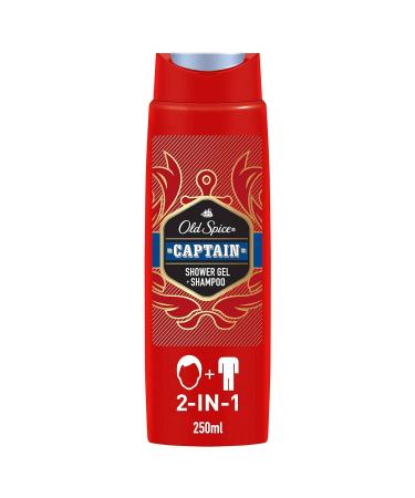 Old Spice Captain Shower Gel and Shampoo for Men (6 x 250 ml) 2-in-1 Shower Gel + Shampoo with Male Long-Lasting Fragrance Pack of 6 (1 Pack) 50.7 Fl Oz (Pack of 1) Shower gel 250 ml