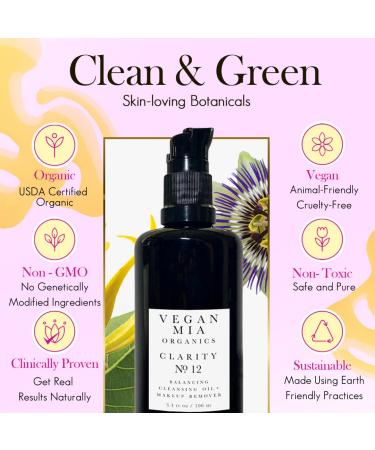 Vegan Mia Organic Facial Cleansing Oil & Makeup Remover - 100% Plant-Based Hydrating Cleanser with Jojoba Oil & Castor Oil - for Face, Eyes & Lips - 3.4 fl oz - Buy Online on GoSupps.com