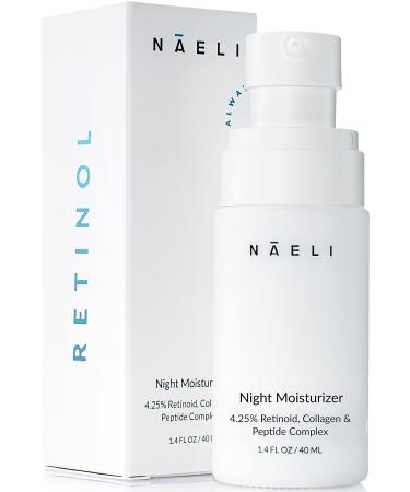 Retinol Face Moisturizer - 4.25% Retinoid Night Cream with Collagen  Peptides & Hyaluronic Acid - Anti Aging Wrinkle Cream  Improves Skin Tone & Texture  1.4 oz