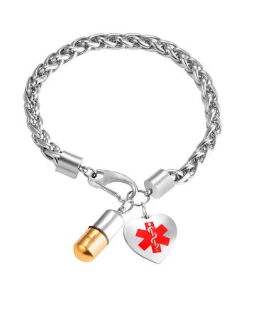 Stainless Steel Pill Case Capsule Cross Medicine Keepsake Large Bracelet for Mens
