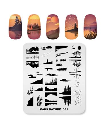 Alexnailart nail stamp plate picture template natural landscape sunset starry sky tree coconut palm lake reflection pattern stampfer nail art decoration diy manicure design printing tool na031