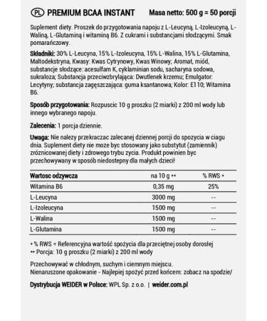 Weider Premium BCAA Instant Amino Acids Powder - Glutamine & Vitamin B6 Sunny Orange 500g | International Shipping Available - Buy Online on GoSupps.com