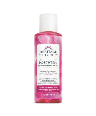 HERITAGE STORE Rosewater - Refreshing Facial Splash for Glowing Skin with Damask Rose - All Skin Types - Rose Water for Face - Made Without Dyes or Alcohol Hypoallergenic Vegan Cruelty Free 4oz