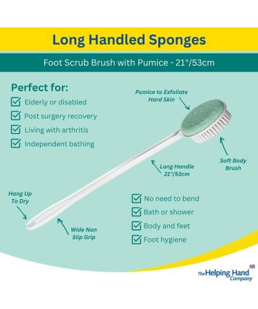 Long Handled Foot Scrub Brush with Pumice Stone | Bath and Shower Scrubber for Hard Skin | Exfoliating Foot Stone | 21 Bendable Sponge for Disabled | 1 Count - Buy Online on GoSupps.com