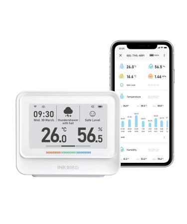 Inkbird IBS-Th5 WLAN thermometer Hygrometer with real time weather and prediction electronic ink display app control alarm level notification for home office baby room greenhouse - Buy Online on GoSupps.com