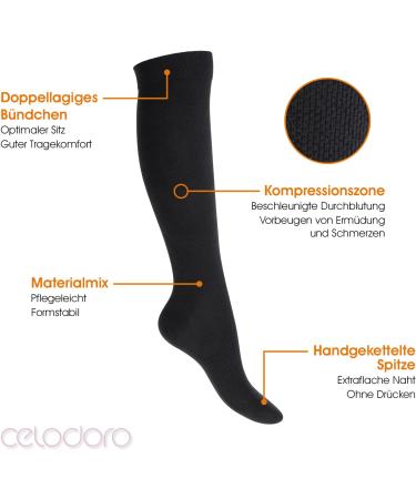 Celodoro Compression Travel Knee Socks for Men & Women (2 Pairs) - Size 39-42 - Black - Ideal for Comfort & Support - Buy Online on GoSupps.com