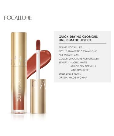 FOCALLURE Velvet Lip Lacquer - Lightweight Matte Liquid Lipstick for Long-Lasting Color | Soft Matte Lip Cream | Non-Stick Cup Lip Gloss P04 - Buy Online on GoSupps.com