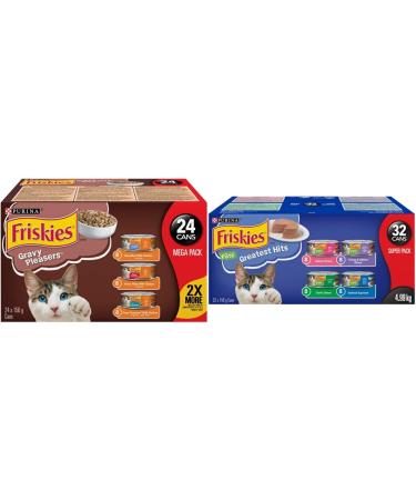 Purina Friskies Gravy Pleasures 156 g (Pack of 24) Variety Pack + Purina Friskies P te Greatest Hits Cat Food Super Pack 32-156 g Cans