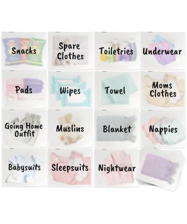 20 Pcs Hospital Bag Maternity Essentials 35*30cm Reusable Ziplock Bags with Label Frosted Clothes Storage Pouches Maternity Essentials Bags(15 Labeled & 5 Unlabeled)