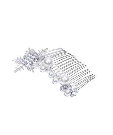Beaupretty Wedding Hair Comb Pearl Vintage Bridal Hair Side Comb Snowflake Rhinestone Flower Hair Accessories Pieces for Women(Silver)
