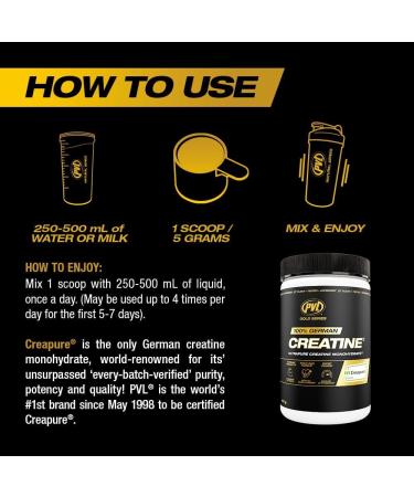 PVL Creapure Creatine - 100% Pure German Creatine monohydrate Powder - 82 Servings - 410 g 14.46 Ounce (Pack of 1) - Buy Online on GoSupps.com