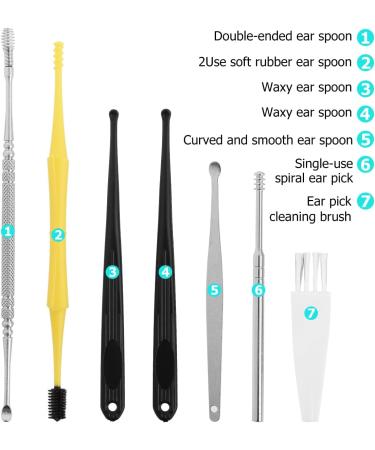 Dznils Earwax Removal Kit - 7-in-1 Portable Ear Cleaning Tool with Silicone Massaging Spiral Remover - Stainless Steel & Plastic Ear Pick Set for Home Travel - Includes Storage Box - 7 Pieces - Buy Online on GoSupps.com